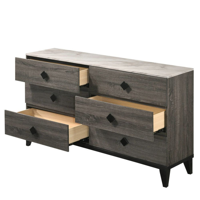 Avantika Faux Marble & Rustic Gray Oak Dresser