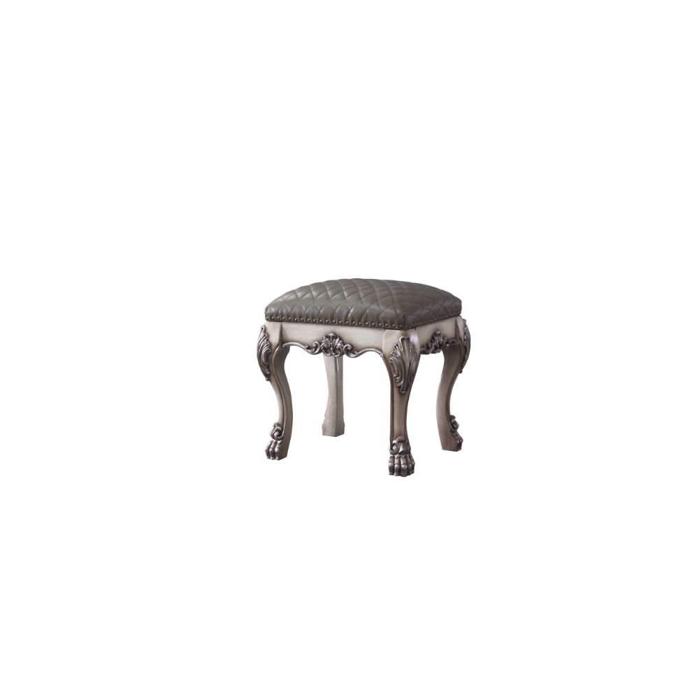 Dresden Upholstered Vanity Stool – Romantic Elegance in Vintage Bone White
