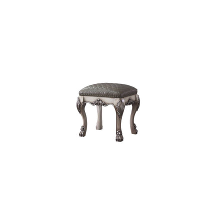 Dresden Upholstered Vanity Stool – Romantic Elegance in Vintage Bone White