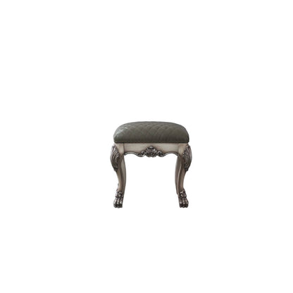 Dresden Upholstered Vanity Stool – Romantic Elegance in Vintage Bone White