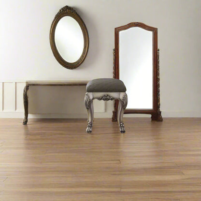 Dresden Upholstered Vanity Stool – Romantic Elegance in Vintage Bone White