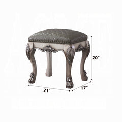 Dresden Upholstered Vanity Stool – Romantic Elegance in Vintage Bone White