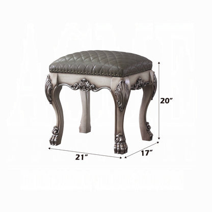 Dresden Upholstered Vanity Stool – Romantic Elegance in Vintage Bone White