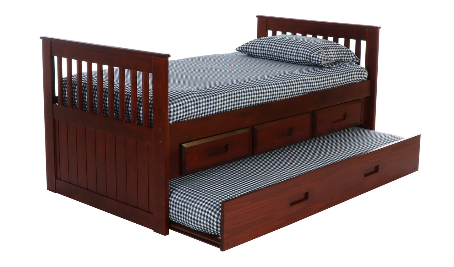 Rake Mission Bed with 3 Underbed Drawers & Trundle