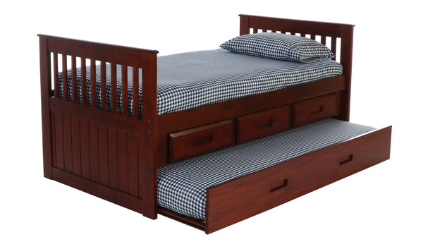 Twin Mission Rake Bed with Trundle & Storage Drawers in Merlot