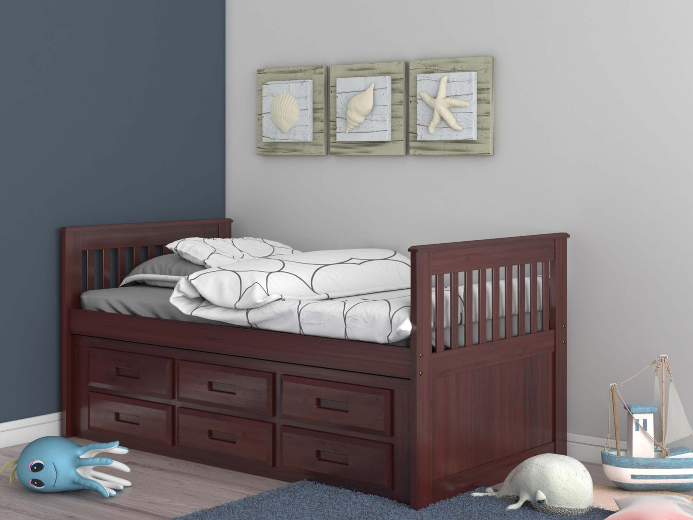 MISSION RAKE BED WITH 6 DRAWER UNDER BED STORAGE IN FINISH