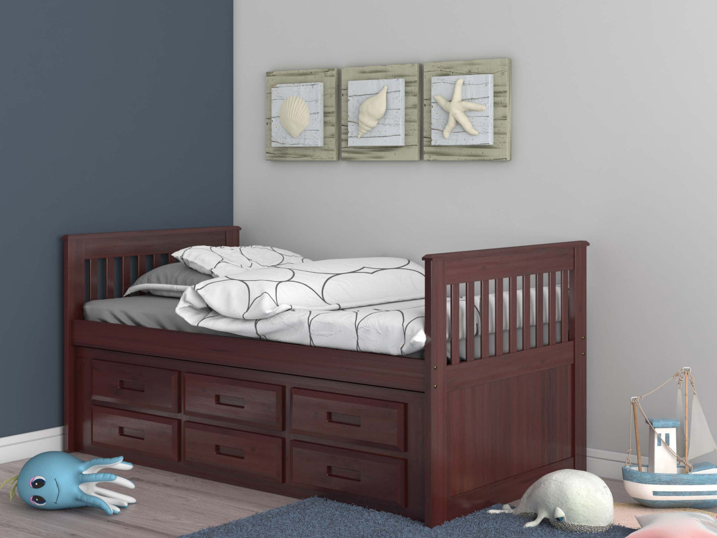 MISSION RAKE BED WITH 6 DRAWER UNDER BED STORAGE IN FINISH