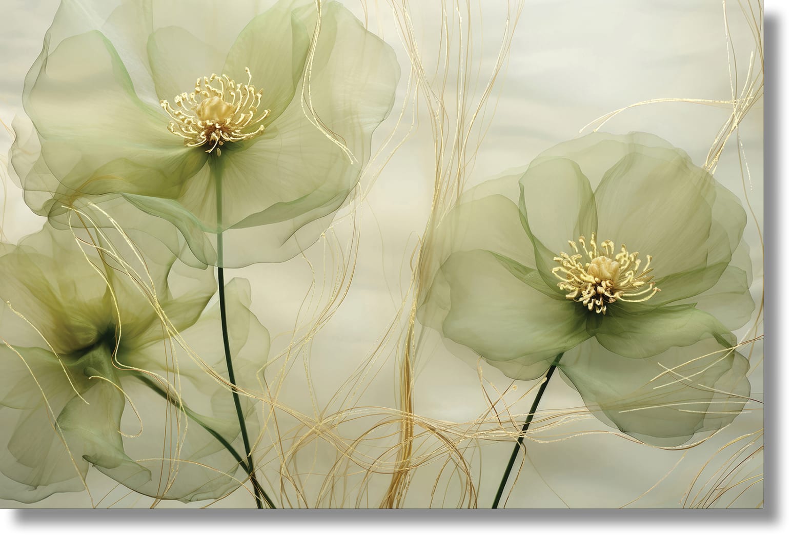 ''Green Whispy Floral Art'' Tempered Glass