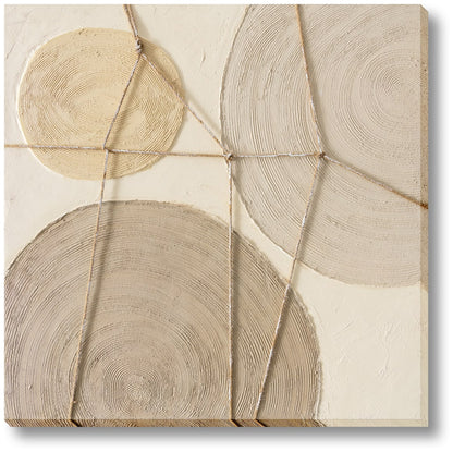 ''Tactile Neutrals: Textured Abstract Circles'' Hand-painted 3D Canvas