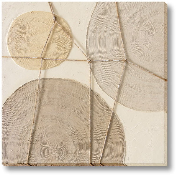 ''Tactile Neutrals: Textured Abstract Circles'' Hand-painted 3D Canvas