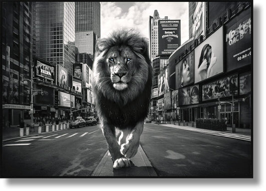 ''Majestic Lion in the Urban Jungle'' Gloss Canvas w/ Glitter in Frame