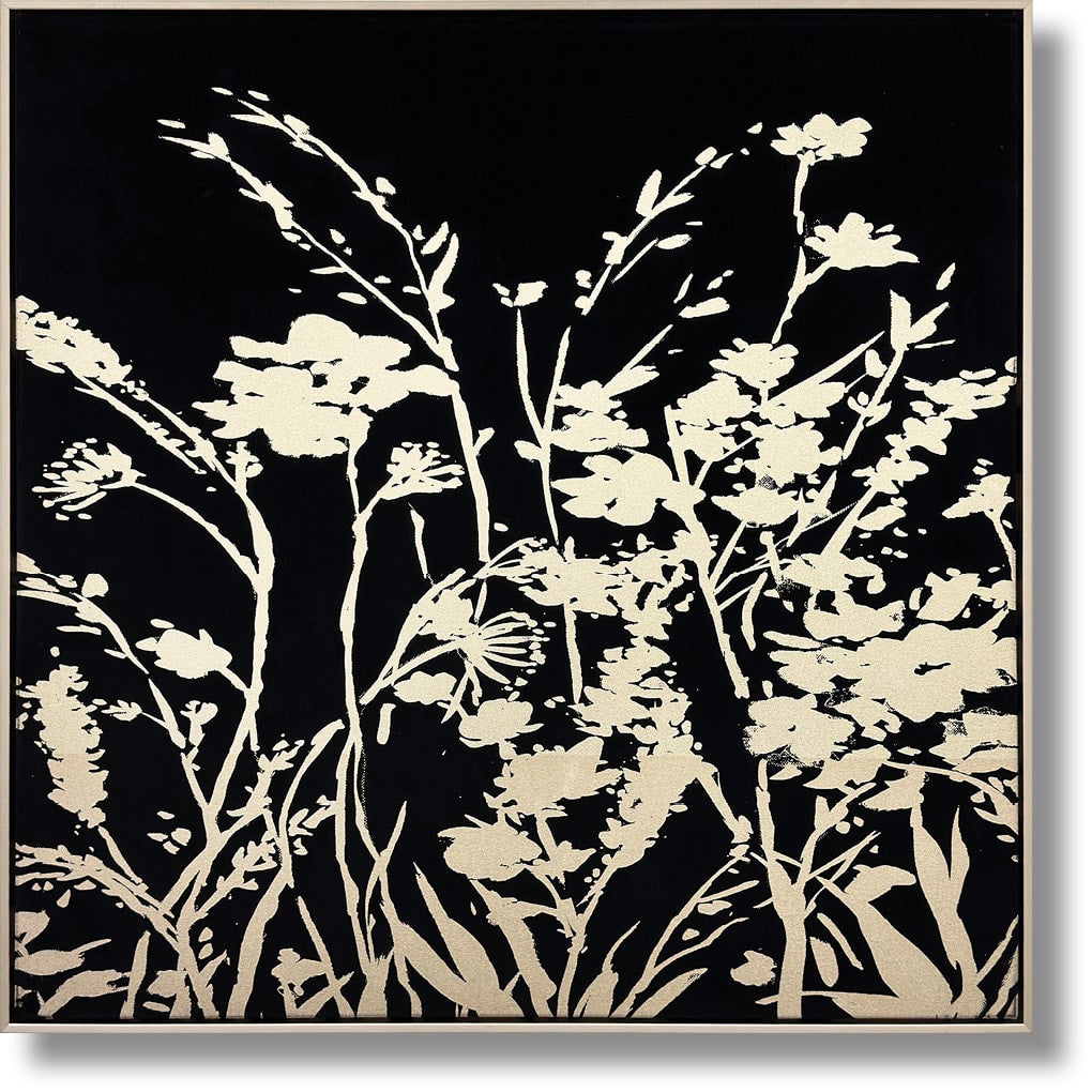 ''Botanical Noir Glow'' Suede Canvas w/ Metallic