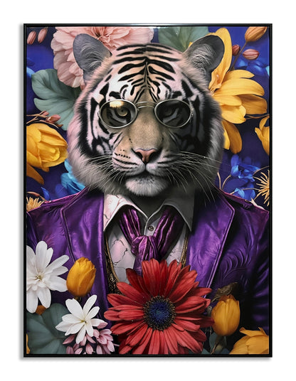 ''Tiger in Purple Suit'' Gloss Canvas w/ Rocks in Frame