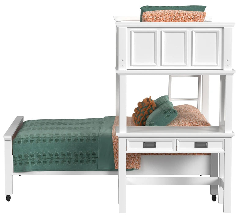 Hampton Kids Twin Over Full Loft Ladder & Desk with Speaker - White