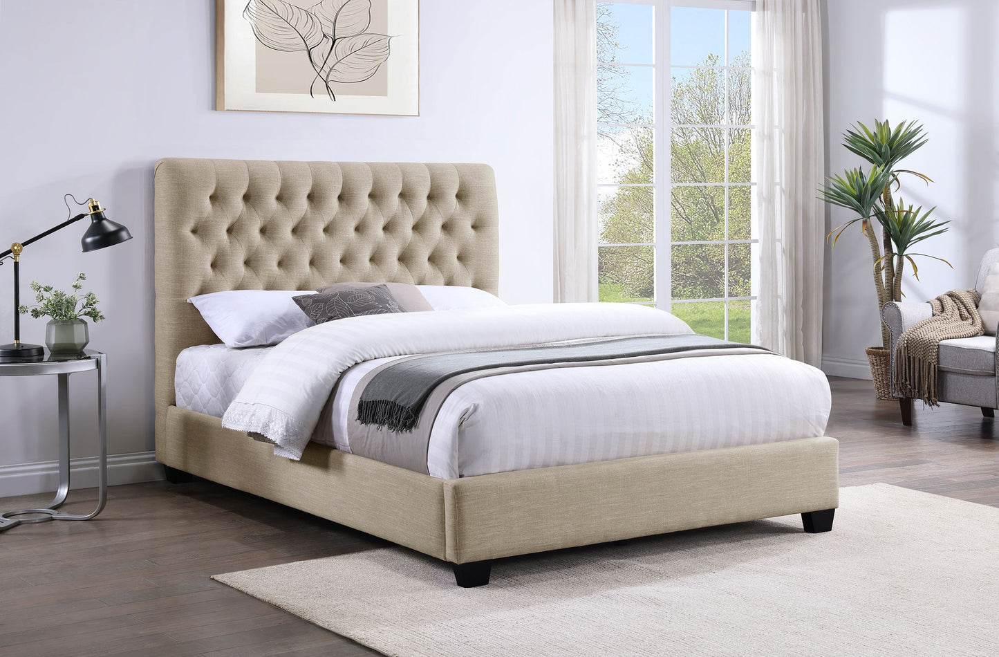 Cama tapizada Chloe color avena