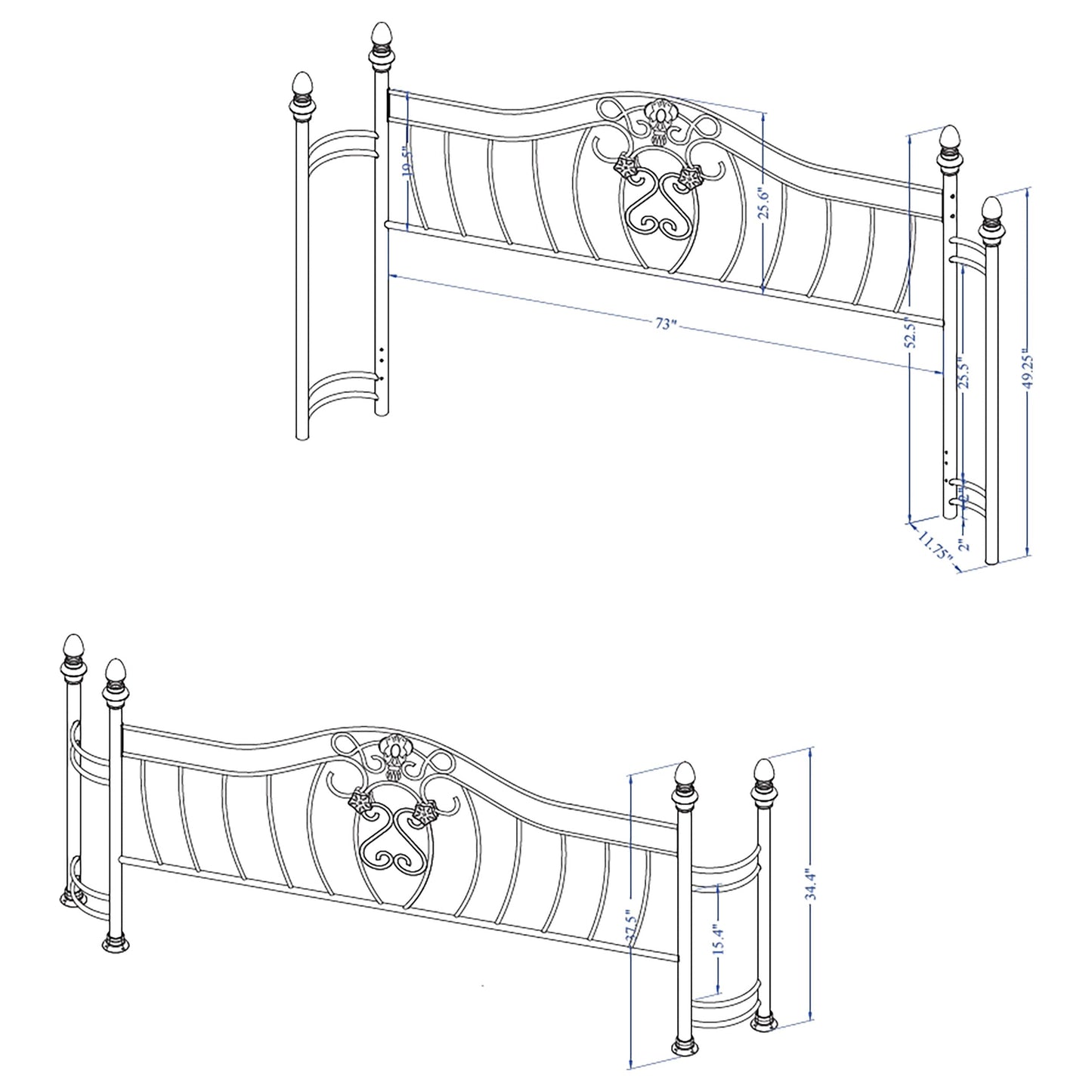 Sydney Headboard and Footboard Brushed Gold