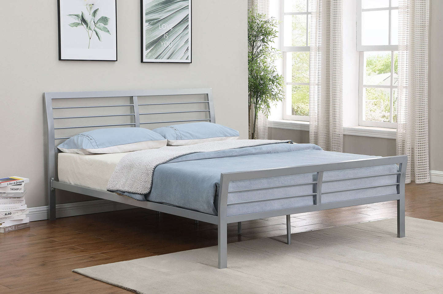 Cama abierta de metal Cooper color plata