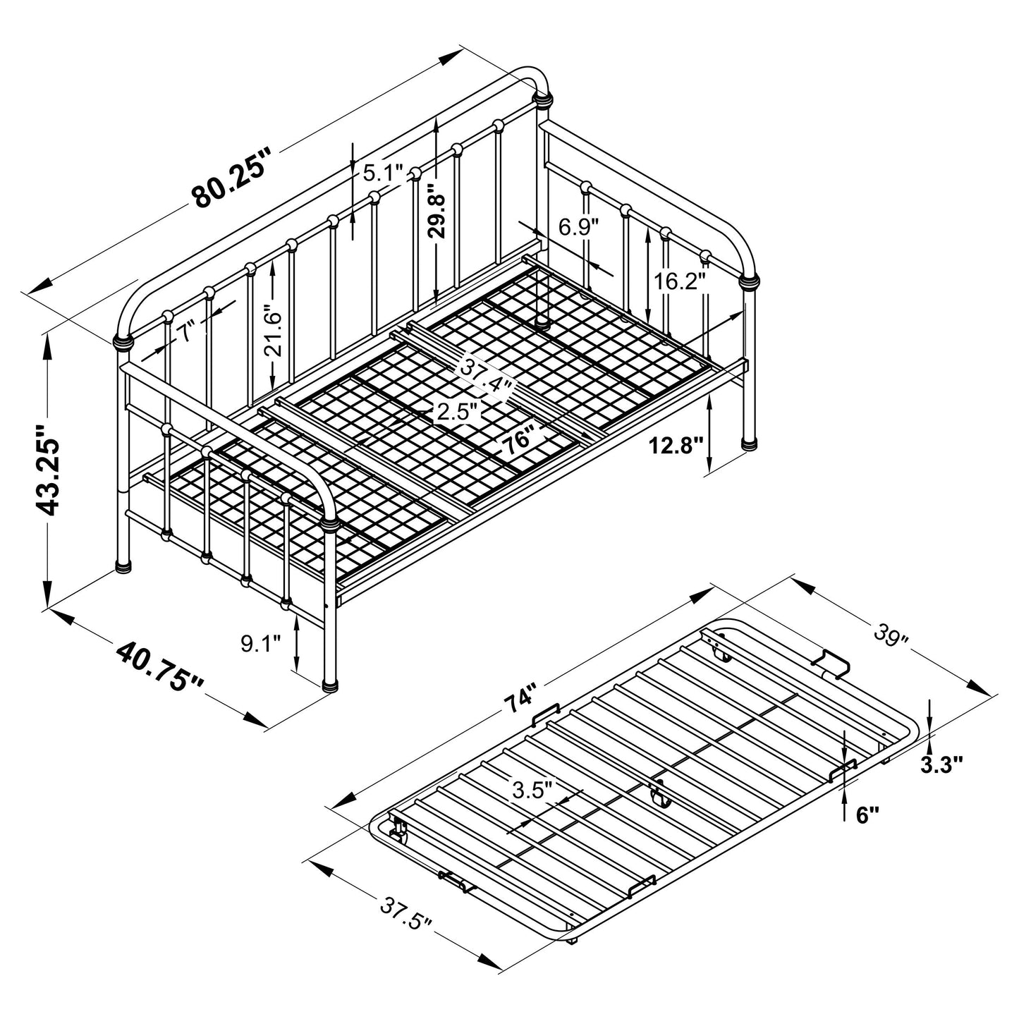 Livingston Metal Daybed with Trundle Dark Bronze