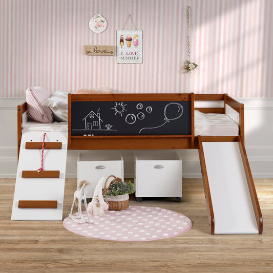 Art & Play Novelty Espresso Junior Low Loft Bed with Toy Boxes