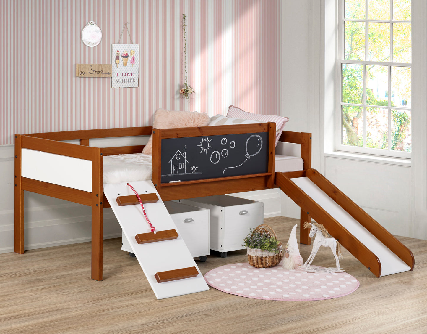 Art & Play Novelty Espresso Junior Low Loft Bed with Toy Boxes