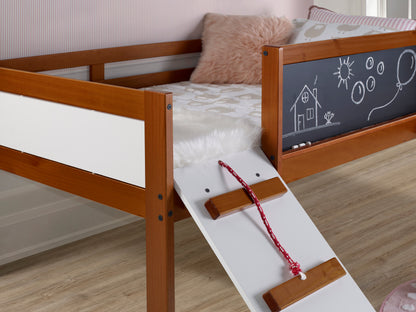 Twin Art Play Junior Low Loft con cajas de juguetes en acabado blanco lavado/gris oscuro + cama individual Junior Low Loft gratis