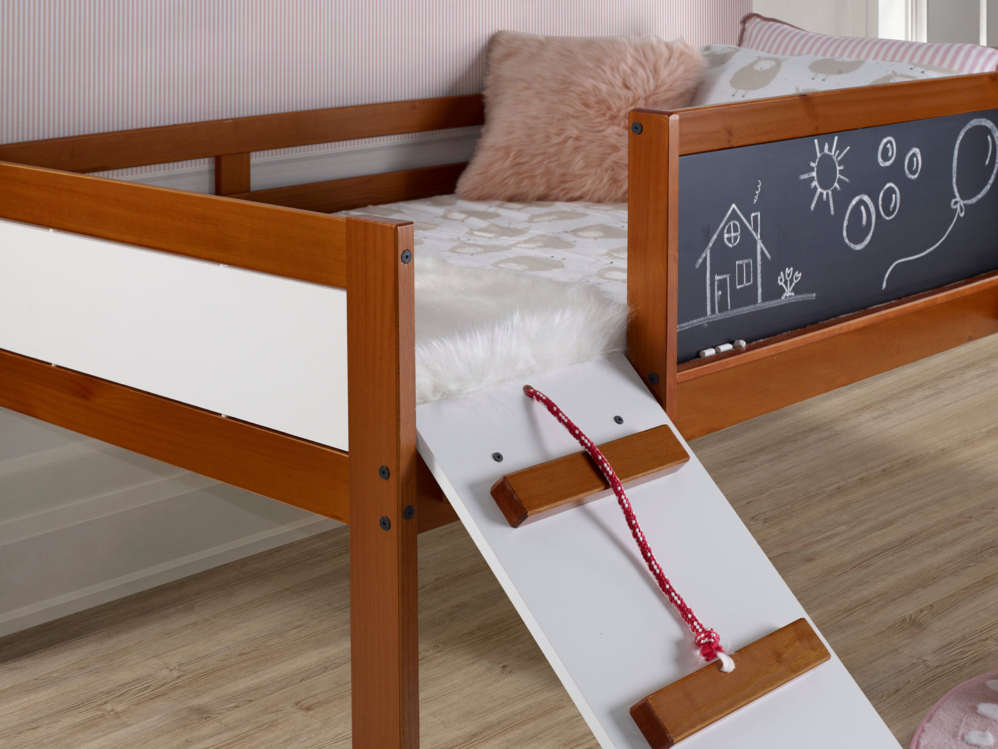 Twin Art Play Junior Low Loft con cajas de juguetes en acabado blanco lavado/gris oscuro + cama individual Junior Low Loft gratis