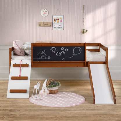 Twin Art Play Junior Low Loft con cajas de juguetes en acabado blanco lavado/gris oscuro + cama individual Junior Low Loft gratis