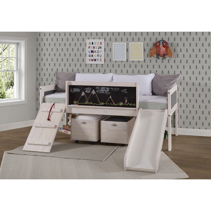 Twin Art Play Junior Low Loft con cajas de juguetes en acabado blanco lavado/gris oscuro + cama individual Junior Low Loft gratis