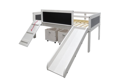 Art & Play Novelty White Wash Junior Low Loft Bed with Toy Boxes