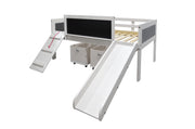 Art & Play Novelty White Wash Junior Low Loft Bed with Toy Boxes