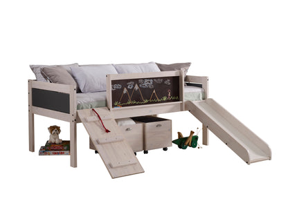 Art & Play Novelty White Wash Junior Low Loft Bed with Toy Boxes