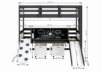 Art & Play Twin over Twin Bunkbed with Two Junior White Toy Boxes