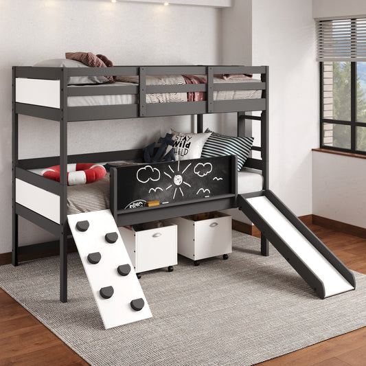 Art & Play Twin over Twin Bunkbed with Two Junior White Toy Boxes