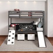 Art & Play Twin over Twin Bunkbed with Two Junior White Toy Boxes