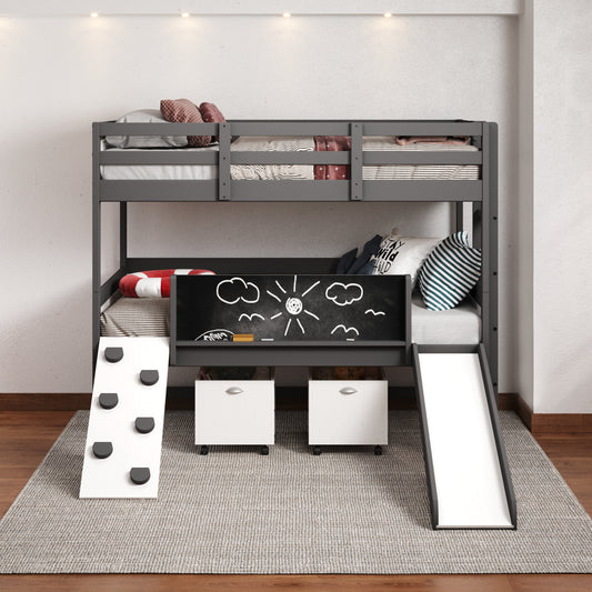 Art & Play Twin over Twin Bunkbed with Two Junior White Toy Boxes