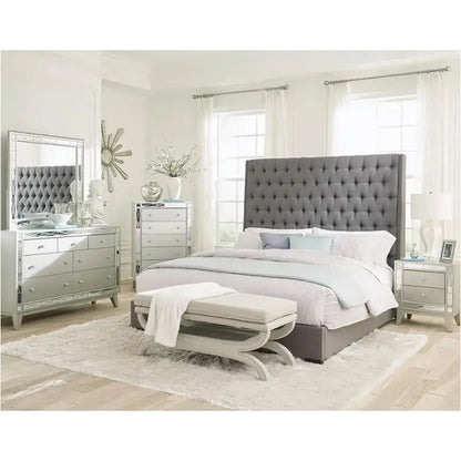 Camille Gray Bed Button Tufted Bed