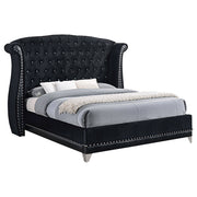 Cama Barzini tapizada con respaldo alto, color negro