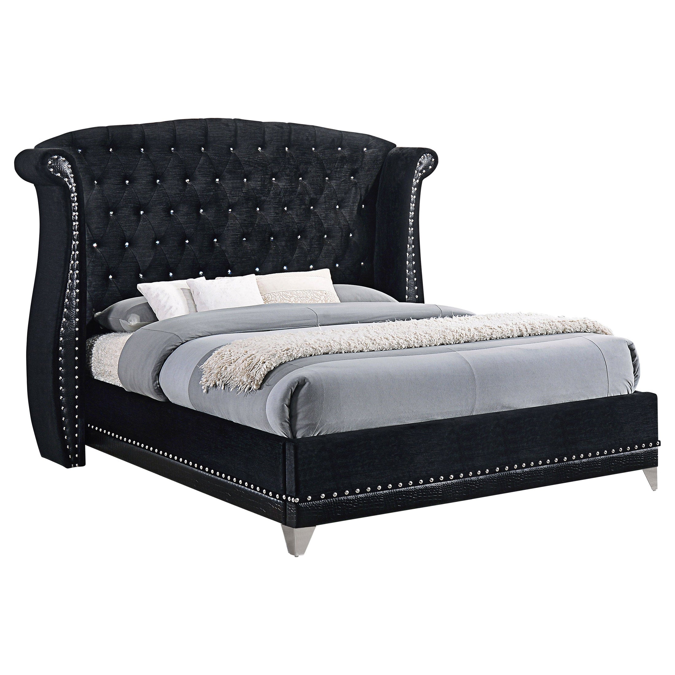 Cama Barzini tapizada con respaldo alto, color negro