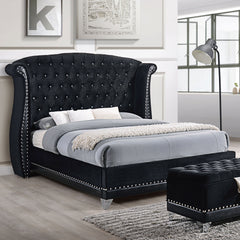 Cama Barzini tapizada con respaldo alto, color negro