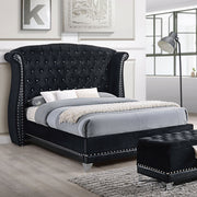 Cama Barzini tapizada con respaldo alto, color negro