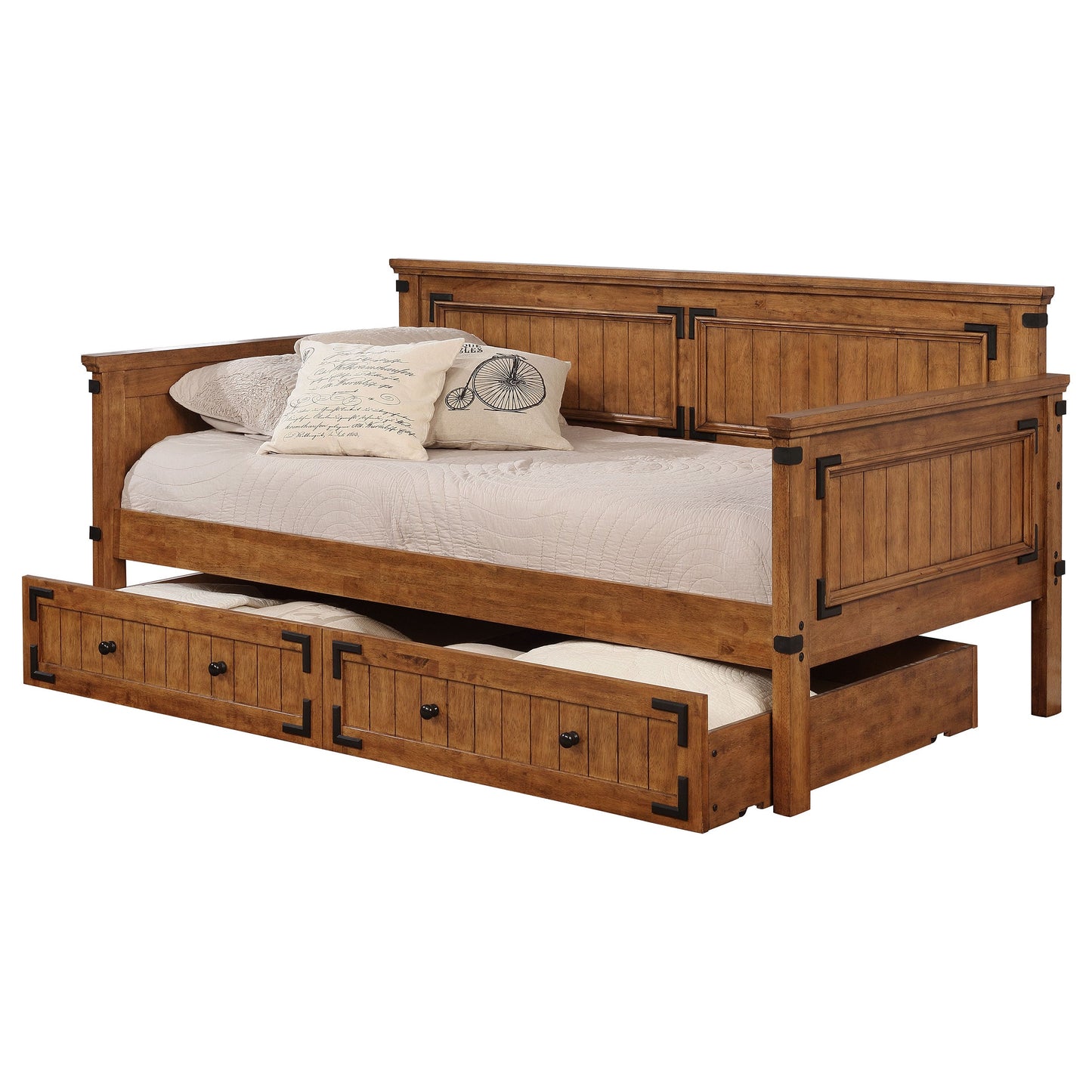 Sofá cama de madera Oakdale con cama nido color miel rústico