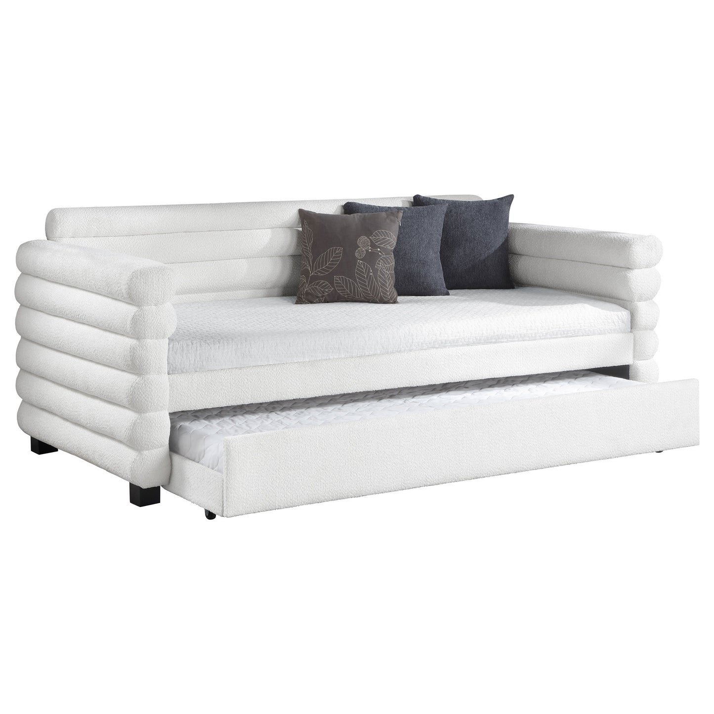 Patricia Boucle Upholstered Day Bed with Trundle Grey
