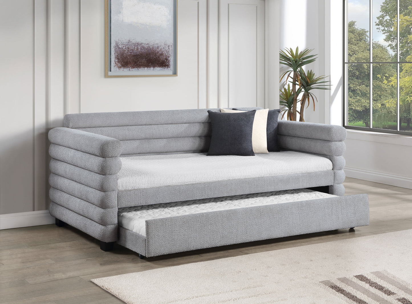 Patricia Boucle Upholstered Day Bed with Trundle Grey