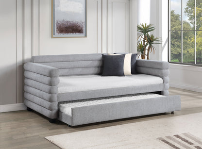 Patricia Boucle Upholstered Day Bed with Trundle Grey