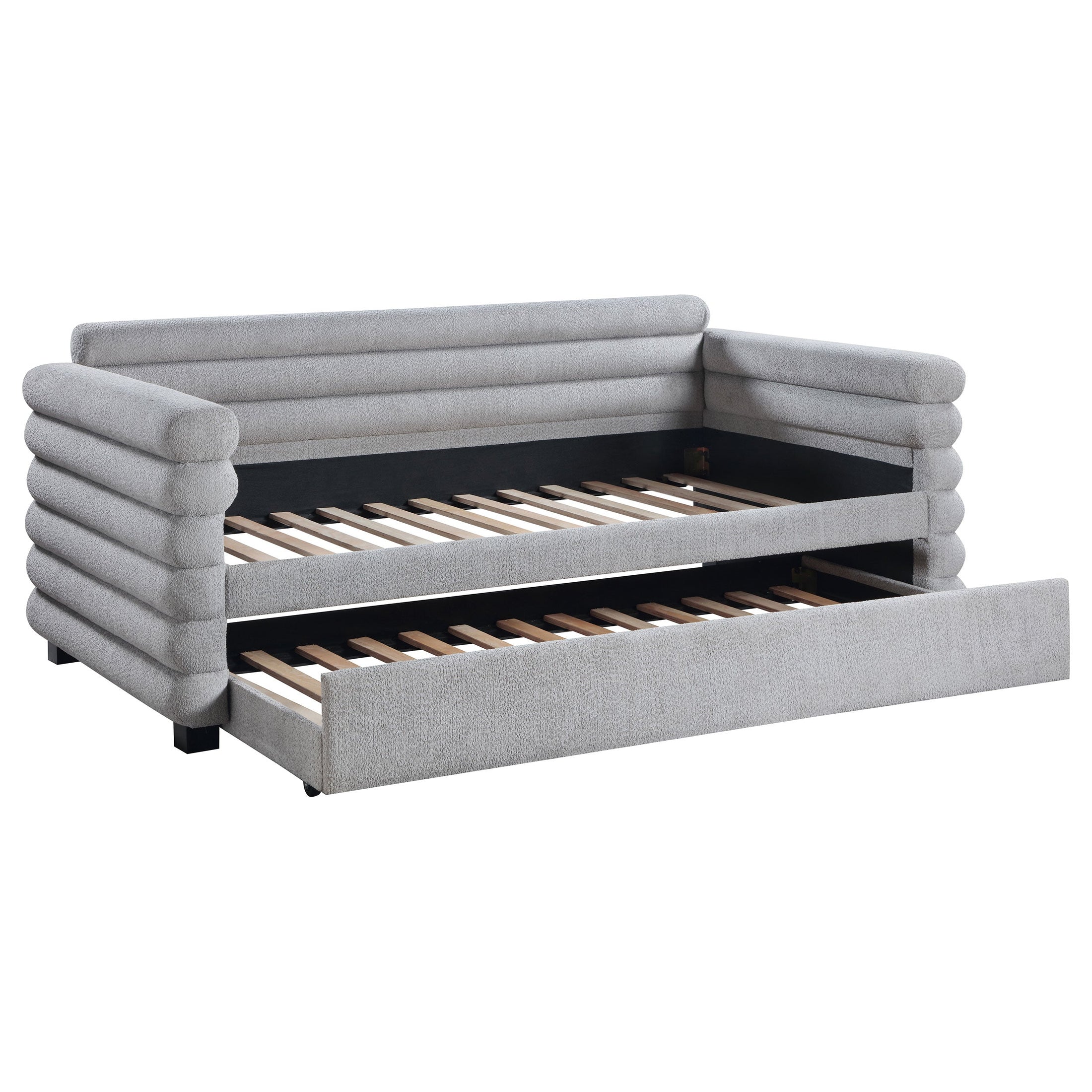 Cama de día tapizada Patricia Boucle con cama nido gris