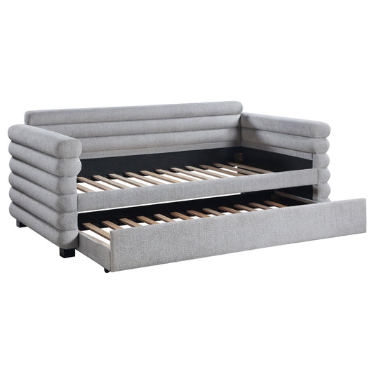 Patricia Boucle Upholstered Day Bed with Trundle Grey