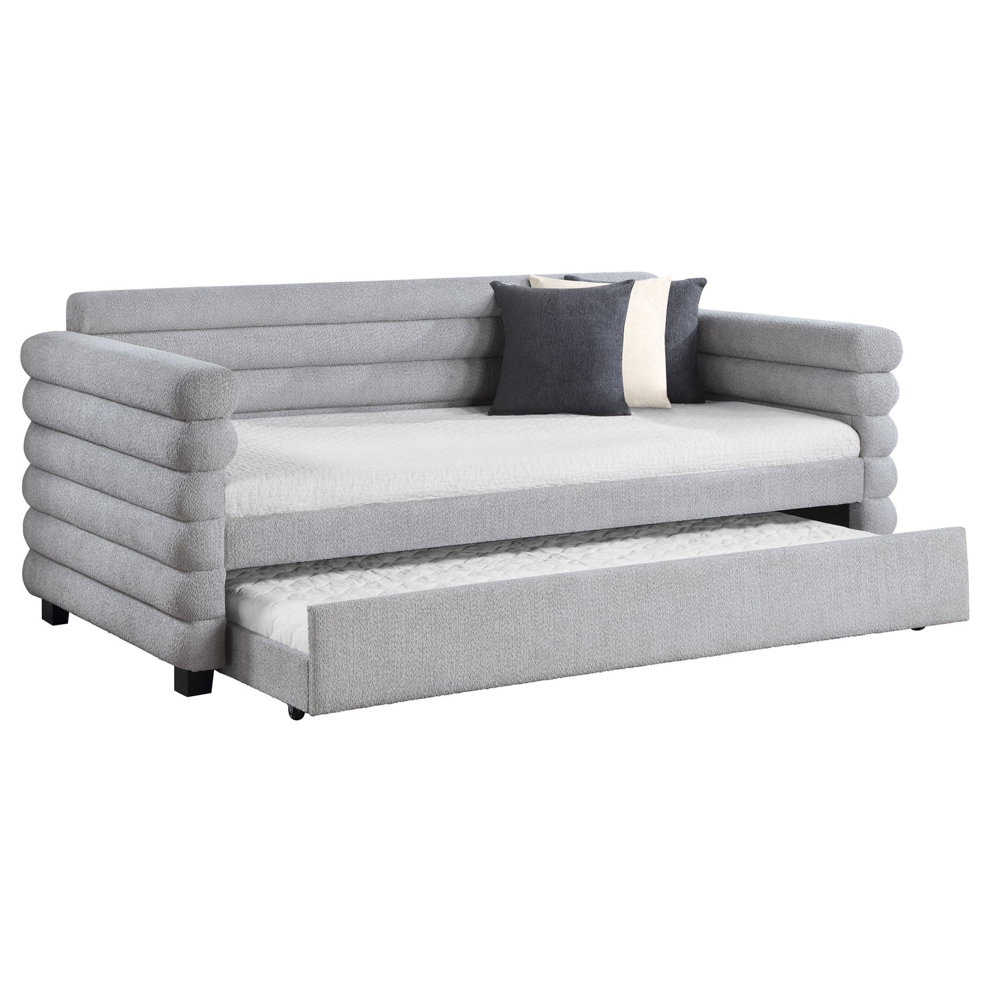 Patricia Boucle Upholstered Day Bed with Trundle Grey