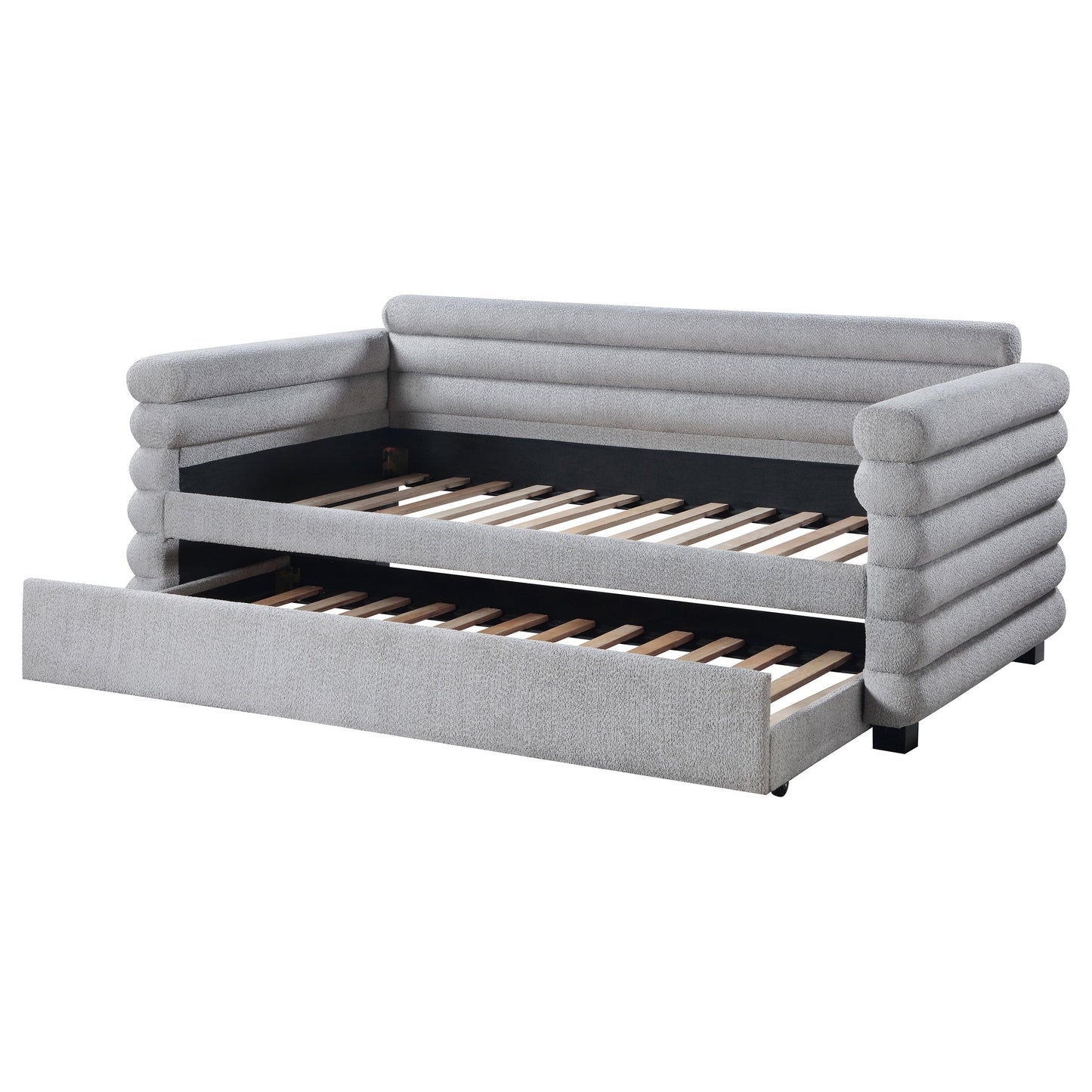 Patricia Boucle Upholstered Day Bed with Trundle Grey