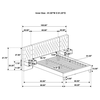 Cama tapizada Marley en marrón claro