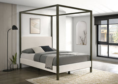 Cama con dosel tapizada Monroe color vainilla